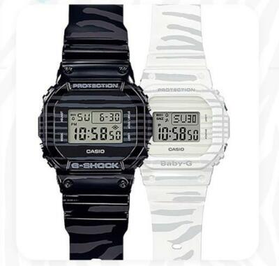 Pre-owned Casio G-shock & Baby-g Slv-19b-1d Romantic Zebra Pattern Pair Model Couple Watch