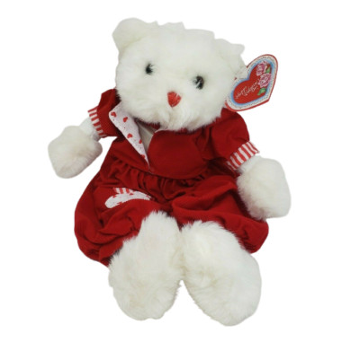 VINTAGE EMRAD VALENTINE'S DAY WHITE TEDDY BEAR RED HEARTS STUFFED ANIMAL PLUSH