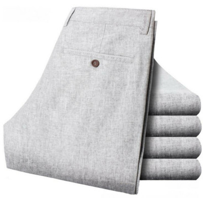 Men's 100% Linen Trousers Slacks Stretch Casual Summer Slim Fit Pants Boot Cut N