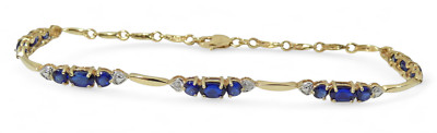 Solid 10ct Yellow Gold & Blue Sapphire Diamond 18cm 7'' Panel Chain Bracelet 417