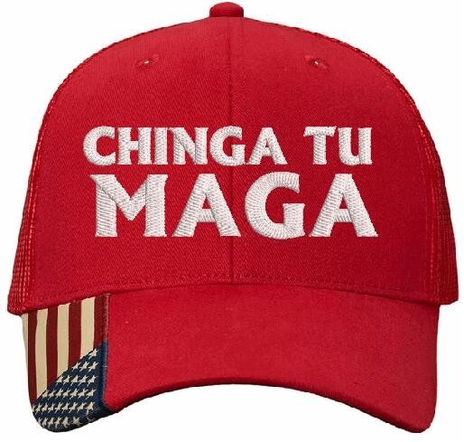Chinga Tu MAGA Hat - Embroidered Red Adjustable Hat with USA Flag Brim