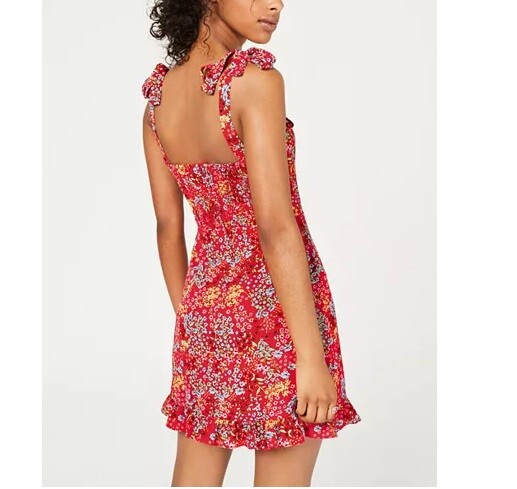 B Darlin Junior Womens 5/6 Orange Yellow Red Floral Sleeveless Ruffle Dress NWT