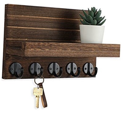 Lwenki Key Holder for Wall, Decorative Key and Mail Holder with Shelf Has Brown