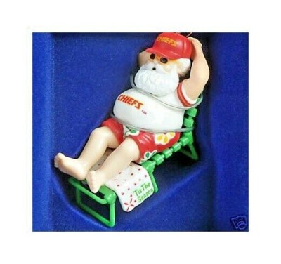 KANSAS CITY CHIEFS NFL (ANDY REID) SANTA ON VACATION ''Tis the Season'' Ornament