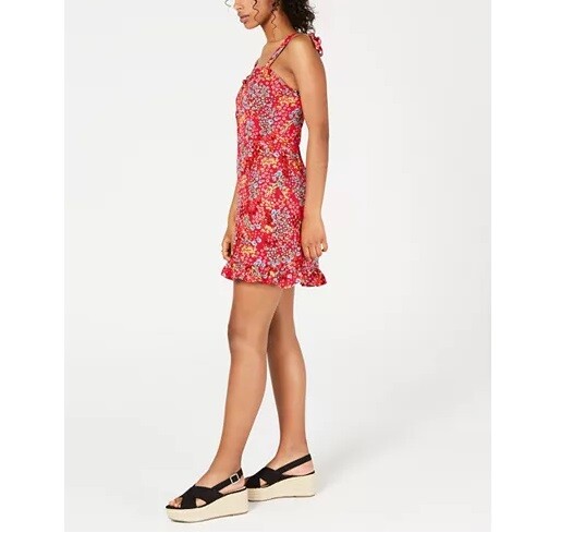 B Darlin Junior Womens 5/6 Orange Yellow Red Floral Sleeveless Ruffle Dress NWT