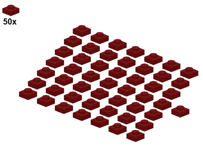 LegoÂ® - Plates - Darkred - 3024-15 - 1x1 (50stk) - Platte - Dunkelrot