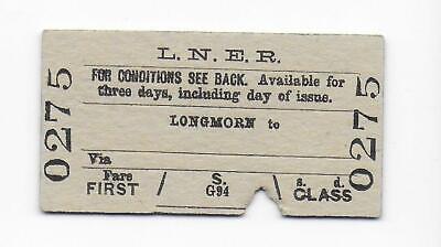 Railway Ticket LNER Longmorn to ... 1st Class Single Edmondson