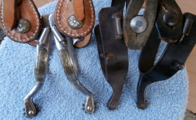 Brass Overlay Vintage Spurs Basket Straps 2 Bob Blackwood Spurs Close not a pair