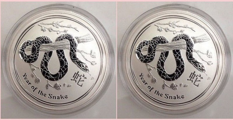 2013 Perth Mint Lunar Snake 2 X 1oz 99.9% Pure Silver Bullion Coins - Total 2oz