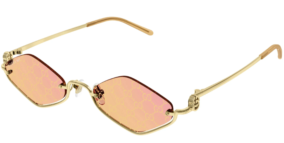 Pre-owned Gucci Sunglasses Gg1604s-004 Geometric Gold-gold-yellow Monogram