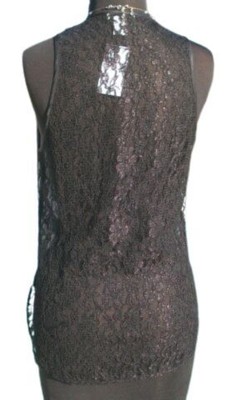 Cache Peek A Boo Black Lace Back Cami Top S/M/L/XL White Front Stretch $98 NWT