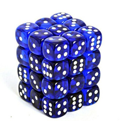 Шахматные кости сине-белые полупрозрачные 12 мм d6 (36) CHX 23806