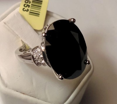 Black and White Sapphire in Platinum Over Sterling Rinng TGW 13,8 cts NWT