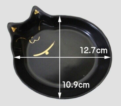 Japanese Handmade Plate Black Cat Shape Gold Line Hand Painted Pottery Seto ware