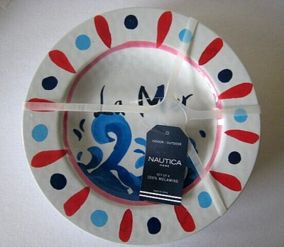 Nautica melamine 8.5  French Beach plates La Mer La Plage Soleil Le Ciel  NWT