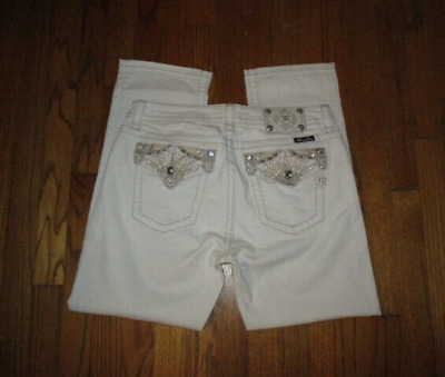 MISS ME Boyfriend Capri Mid-Rise White Embellished Flap Pkt Jeans Sz 29 NWOT