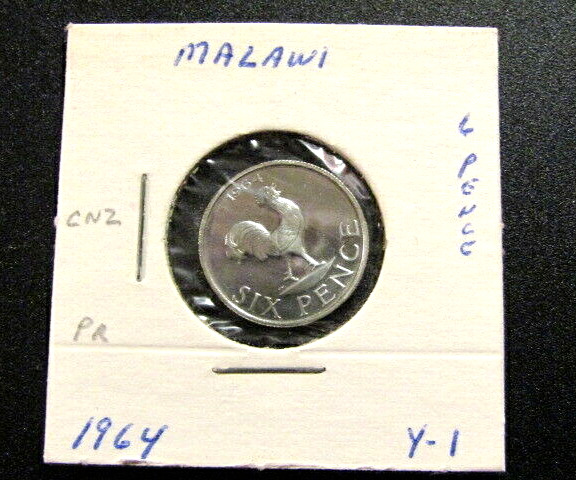 1964 Malawi 6 Six Pence Proof Coin Rooster