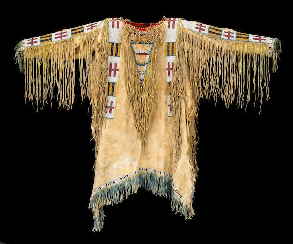 Pre-owned Handmade Old Style Tan Suede Leather Fringes Sioux Beaded Powwow Regalia War Shirt Na143 In Tan Hand Colored Rubbed