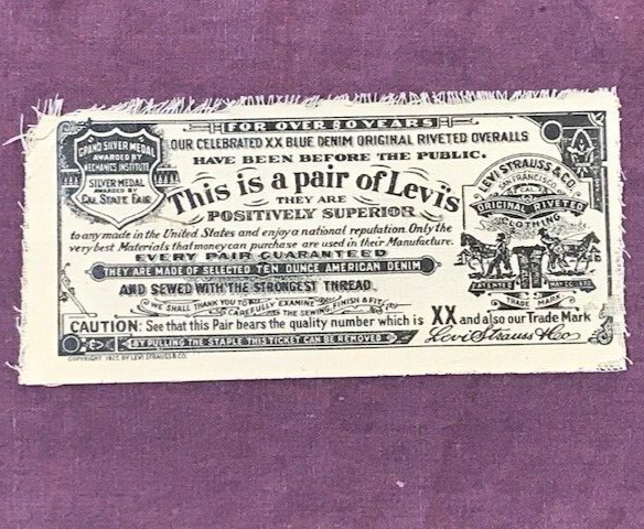 LEVI’S GUARANTEE TICKET 85 LEVI'S GUARANTEE TICKET 85 （1927 Vintage Levi Strauss & Co