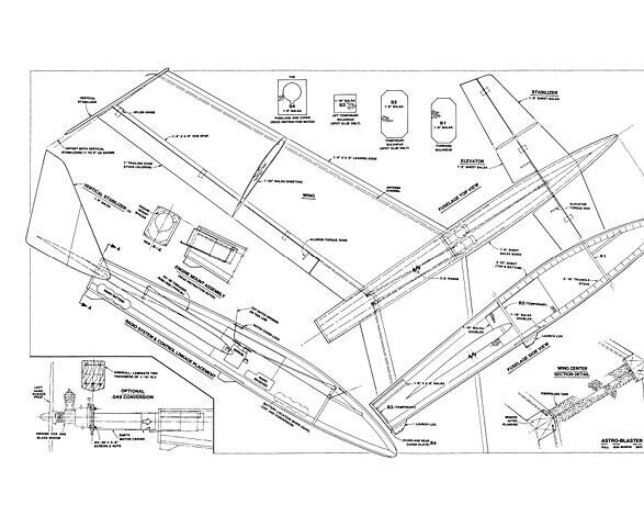Astro-Blaster Rocket Glider 35" WS RC Model Airplane Plans Templates PDF on USB