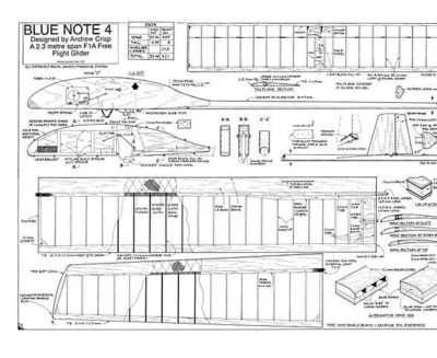 Blue Note 4 F/F Glider 91'' Wingspan RC Model Airplane Printed Plans & Templates