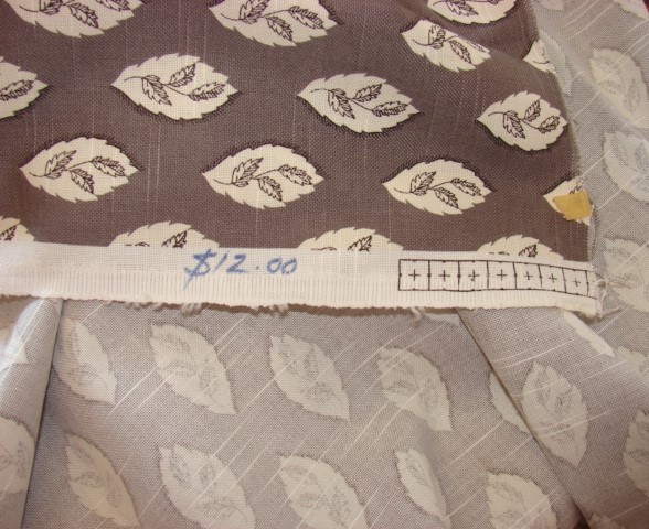 Vintage MCM Barkcloth Fabric 3+ Yards Gray, Black and White Leaf Motif
