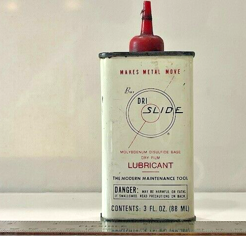 2250C = Vintage 3 Ounce Bux Dri Slide Machine Lubricant Can 1960's! Clean!