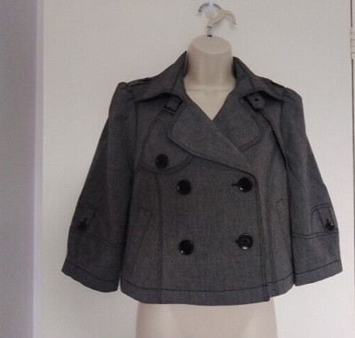 Esprit Collection Grey Virgin Wool Lined Cropped Storm Collar L/S Jacket Size 12