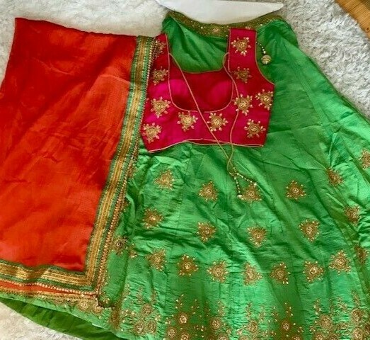 Green & Pink Elegant Lengha Choli Indian Party Wear, Excellent condition.