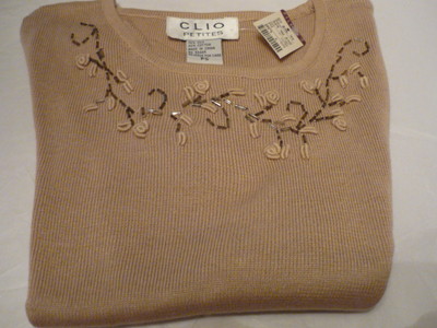 CLIO Petites Lightweight  Short Sleeve Sweater Beige size SP NWT!