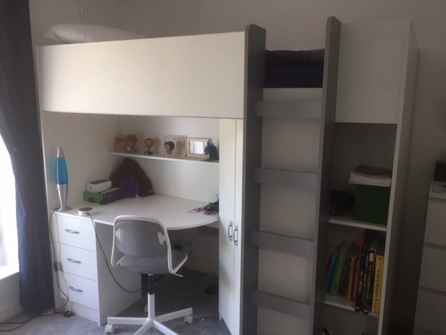 White High Sleeper Bed Inc Desk Shelves Wardrobe In Swansea