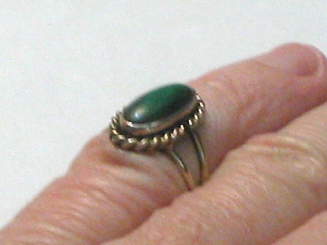 VTG  STERLING SILVER Gold Plate MALACITE BRAIDED BEZEL RING SIZE 6.5