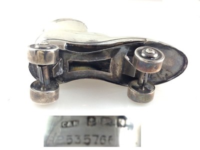 ANTIQUE STERLING SILVER NOVELTY PIN CUSHION ENGLISH ROLLER BOOT OR SKATE 1909