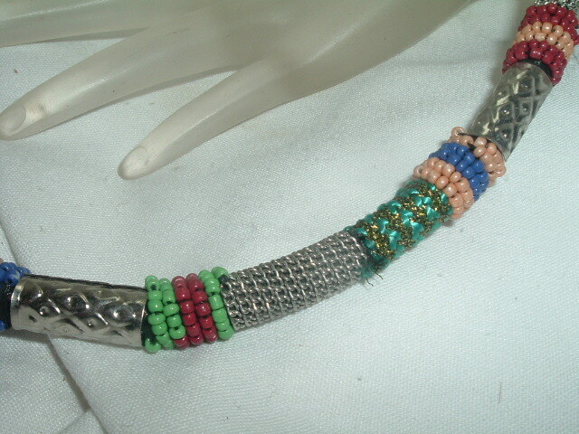 Vintage Southwest Glass Beaded Silver Men's Choker Necklace in Gift Box