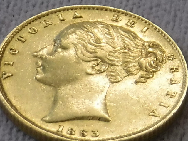 1863 Die #6 Great Britain Young Queen Victoria Head &Shield Gold Sovereign NICE