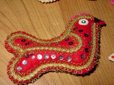 6 Vintage CHRISTMAS FELT and SEQUIN BIRD Ornaments - Handmade Kit Blue Pink Red