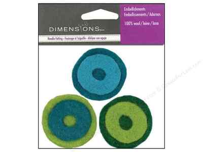 Set of 3 Layered Circles  by Dimensions Needle Felting Green/ Blue 100% Wool 