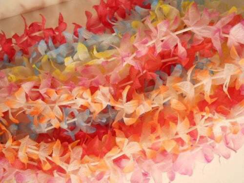 3 Hawaiian Fabric Flower Leis Necklaces 3 pc Set Msl107