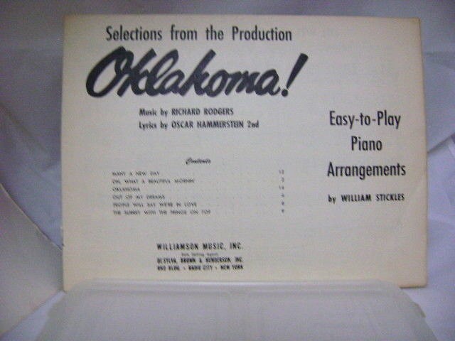 Music- Oklahoma Musical Production -Easy-to-Play Piano Arrangements-1943/1956