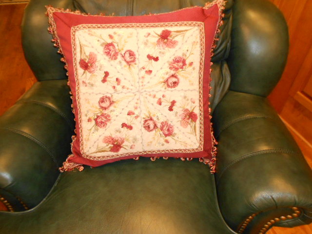 Beautiful Petit Point Needlepoint Feather Pillow Roses X Large 22