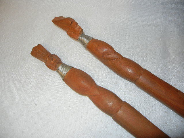 VINTAGE AFRICAN TRIBAL CARVED WOOD UTENSIL SET SPOON & FORK 14