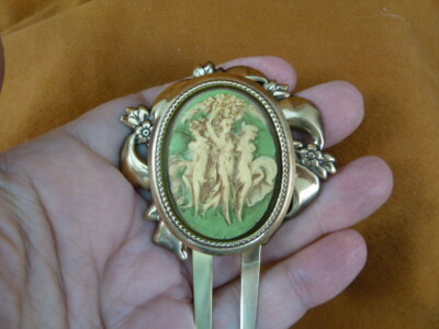 (chm36-7) 3 Three muses Graces ladies cameo brass hair pin pick stick HAIRPIN