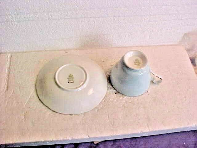 VINTAGE AYNSLEY PALE BLUE WITH PINK ROSES AND GOLD TRIM  CUP AND SAUCER