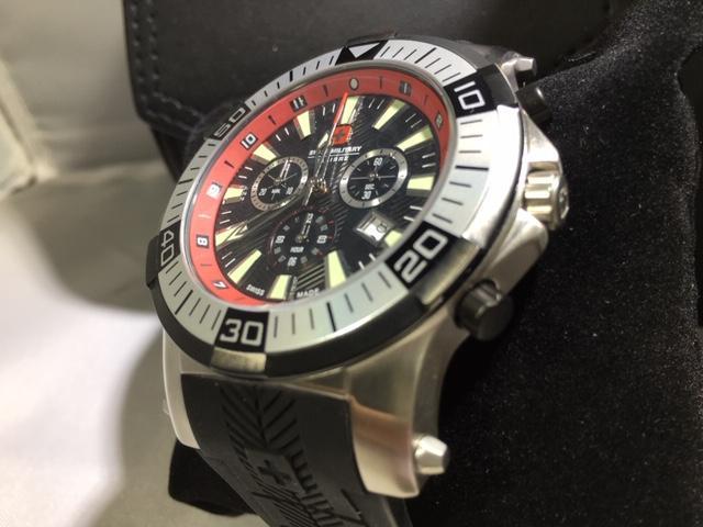 Pre-owned Swiss Military Calibre Men's Hawk Chrono Black Dial / Red Inner Bezel Watch