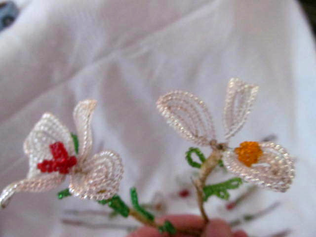 Cottage Chic~Lot of 9 Vintage Handmade French Beaded Flowers~White Daisies w/Bud