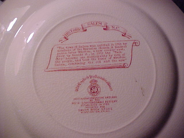 STAFFORDSHIRE POTTERY, MORAVIAN CHURCH, So CHURCH ST, WINSTON-SALEM,NC/N.C.