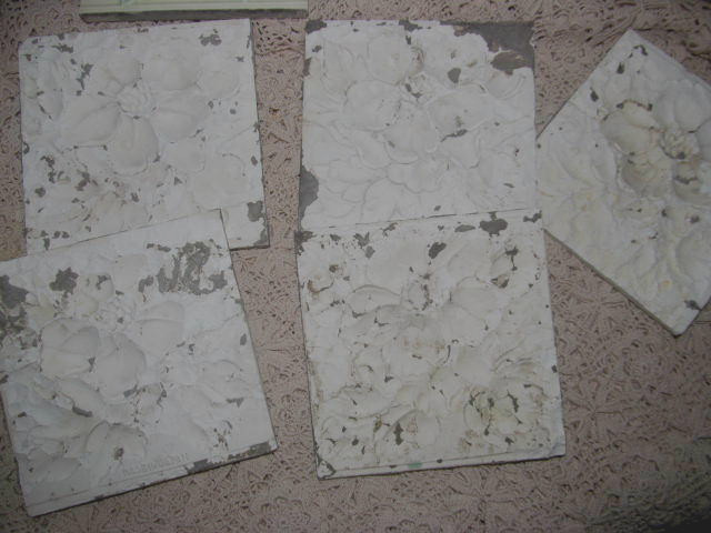 5 Antique Majolica Tiles Japan Deep Embossed Flower~Architectural Decor 6