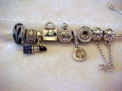 PANDORA MURANO CHARM + 7 EUROPEAN CHARM LOT--NEW- -BLUE SWIRLS