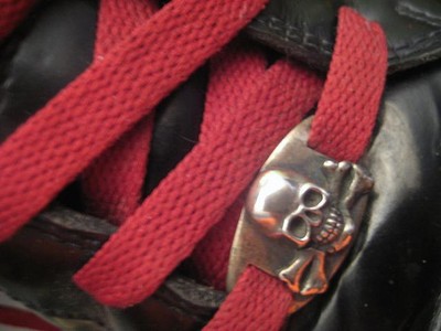 JOLLY REBELS CUSTOM .925 STERLING SKULL CROSSBONES BOOTS SHOELACE PLATES