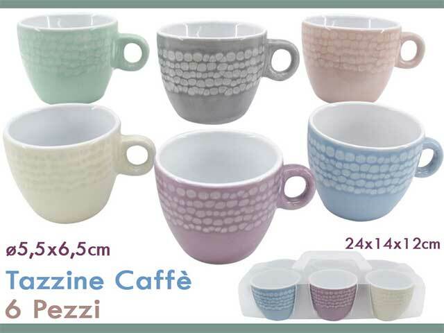 Set Servizio 6 Tazzine Tazze Caffè Colorate Decoro Ceramica sus